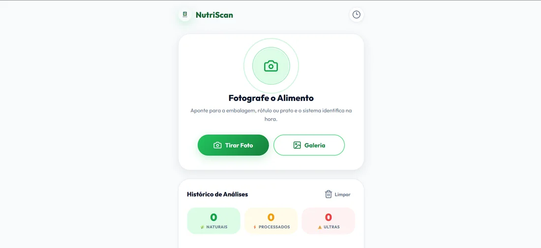 Tela inicial do NutriScan pedindo para fotografar o alimento